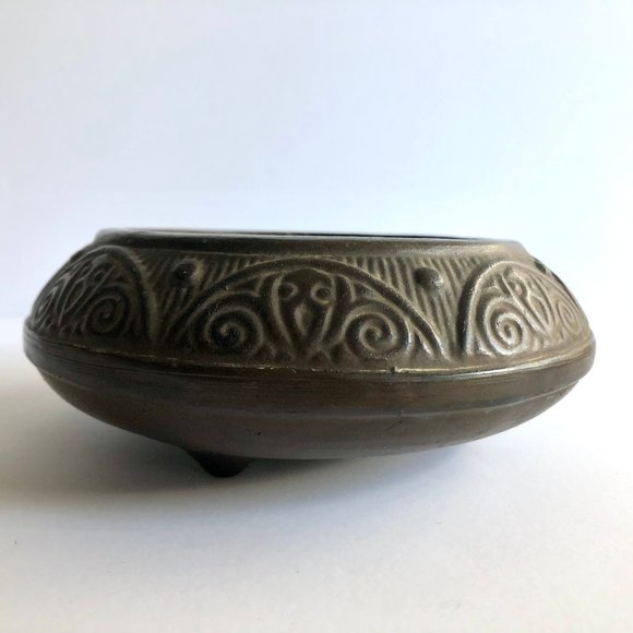 Vintage 30s Tokanabe Pottery Japanese Bonsai Dish Footed Embossed Planter Bowl - Picture 5 of 10